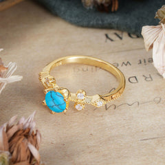 Round Cut Turquoise Engagement Ring Unique Distance Band Ring