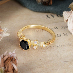 Round Cut Black Onyx Engagement Ring Unique Distance Band Ring