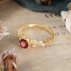 Round Cut Garnet Engagement Ring Unique Distance Band Ring