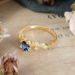 Round Cut Alexandrite Engagement Ring Unique Distance Band Ring