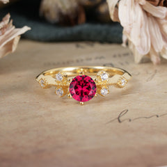 Round Cut Ruby Engagement Ring Unique Distance Band Ring