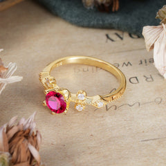 Round Cut Ruby Engagement Ring Unique Distance Band Ring