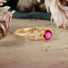 Round Cut Ruby Engagement Ring Unique Distance Band Ring