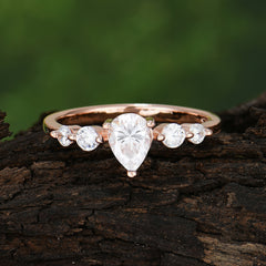 Pear Cut Classic Moissanite Wedding Ring Promise Side Stone Anniversary Ring
