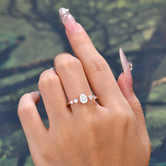 Pear Cut Classic Moissanite Wedding Ring Promise Side Stone Anniversary Ring