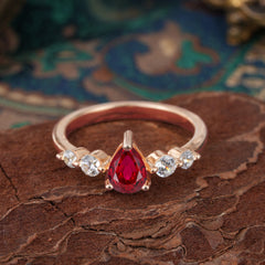 Pear Cut 3 Prong Classic Ruby Wedding Ring Promise Side Stone Anniversary Ring