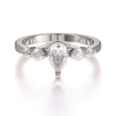 Pear Cut Classic Moissanite Wedding Ring Promise Side Stone Anniversary Ring