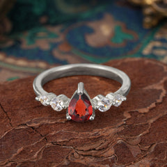 Pear Cut 3 Prong Classic Garnet Wedding Ring Promise Side Stone Anniversary Ring