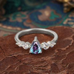 Pear Cut 3 Prong Classic Alexandrite Wedding Ring Promise Side Stone Anniversary Ring