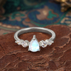 Pear Cut 3 Prong Classic Moonstone Wedding Ring Promise Side Stone Anniversary Ring