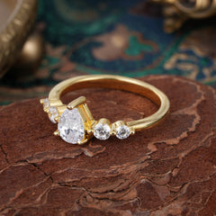 Pear Cut 3 Prong Classic Moissanite Wedding Ring Promise Side Stone Anniversary Ring