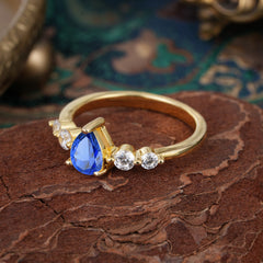 Pear Cut Classic Sapphire Wedding Ring Promise Side Stone Anniversary Ring
