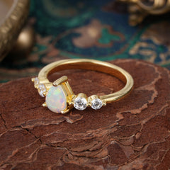 Pear Cut 3 Prong Classic Opal Wedding Ring Promise Side Stone Anniversary Ring