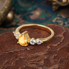 Pear Cut 3 Prong Classic Citrine Wedding Ring Promise Side Stone Anniversary Ring