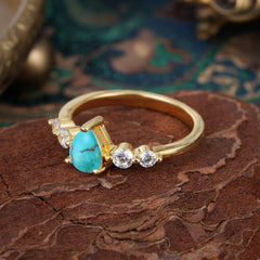 Pear Cut Classic Turquoise Wedding Ring Promise Side Stone Anniversary Ring