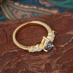 Pear Cut 3 Prong Classic Black Rutilated Quartz Wedding Ring Promise Side Stone Anniversary Ring