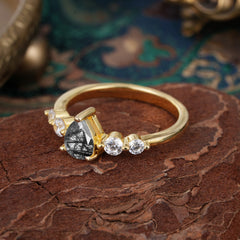Pear Cut 3 Prong Classic Black Rutilated Quartz Wedding Ring Promise Side Stone Anniversary Ring