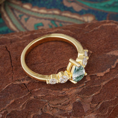 Pear Cut Classic Moss Agate Wedding Ring Promise Side Stone Anniversary Ring