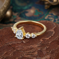 Pear Cut 3 Prong Classic Lab Diamond Wedding Ring Promise Side Stone Anniversary Ring