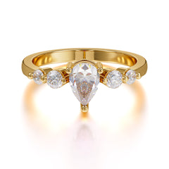 Pear Cut Classic Moissanite Wedding Ring Promise Side Stone Anniversary Ring