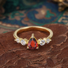 Pear Cut 3 Prong Classic Garnet Wedding Ring Promise Side Stone Anniversary Ring