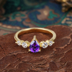 Pear Cut 3 Prong Classic Amethyst Wedding Ring Promise Side Stone Anniversary Ring