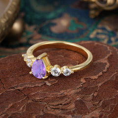 Pear Cut 3 Prong Classic Amethyst Wedding Ring Promise Side Stone Anniversary Ring