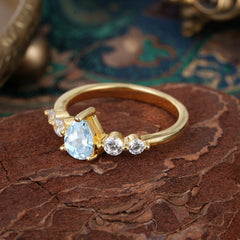 Pear Cut 3 Prong Classic Aquamarine Wedding Ring Promise Side Stone Anniversary Ring