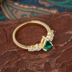 Pear Cut 3 Prong Classic Emerald Wedding Ring Promise Side Stone Anniversary Ring