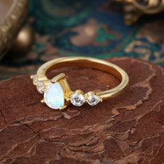 Pear Cut 3 Prong Classic Moonstone Wedding Ring Promise Side Stone Anniversary Ring