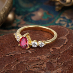 Pear Cut 3 Prong Classic Ruby Wedding Ring Promise Side Stone Anniversary Ring