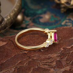 Pear Cut 3 Prong Classic Ruby Wedding Ring Promise Side Stone Anniversary Ring