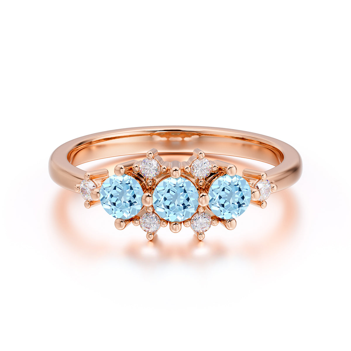 3-Stone Round Aquamarine Ring C Past Present & Future Promise Ring
