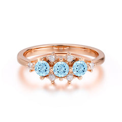 3-Stone Round Aquamarine Ring C Past Present & Future Promise Ring