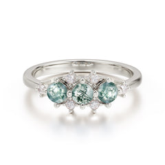 3-Stone Round Moss Agate Ring C Past Present & Future Promise Ring