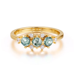 3-Stone Round Moss Agate Ring C Past Present & Future Promise Ring