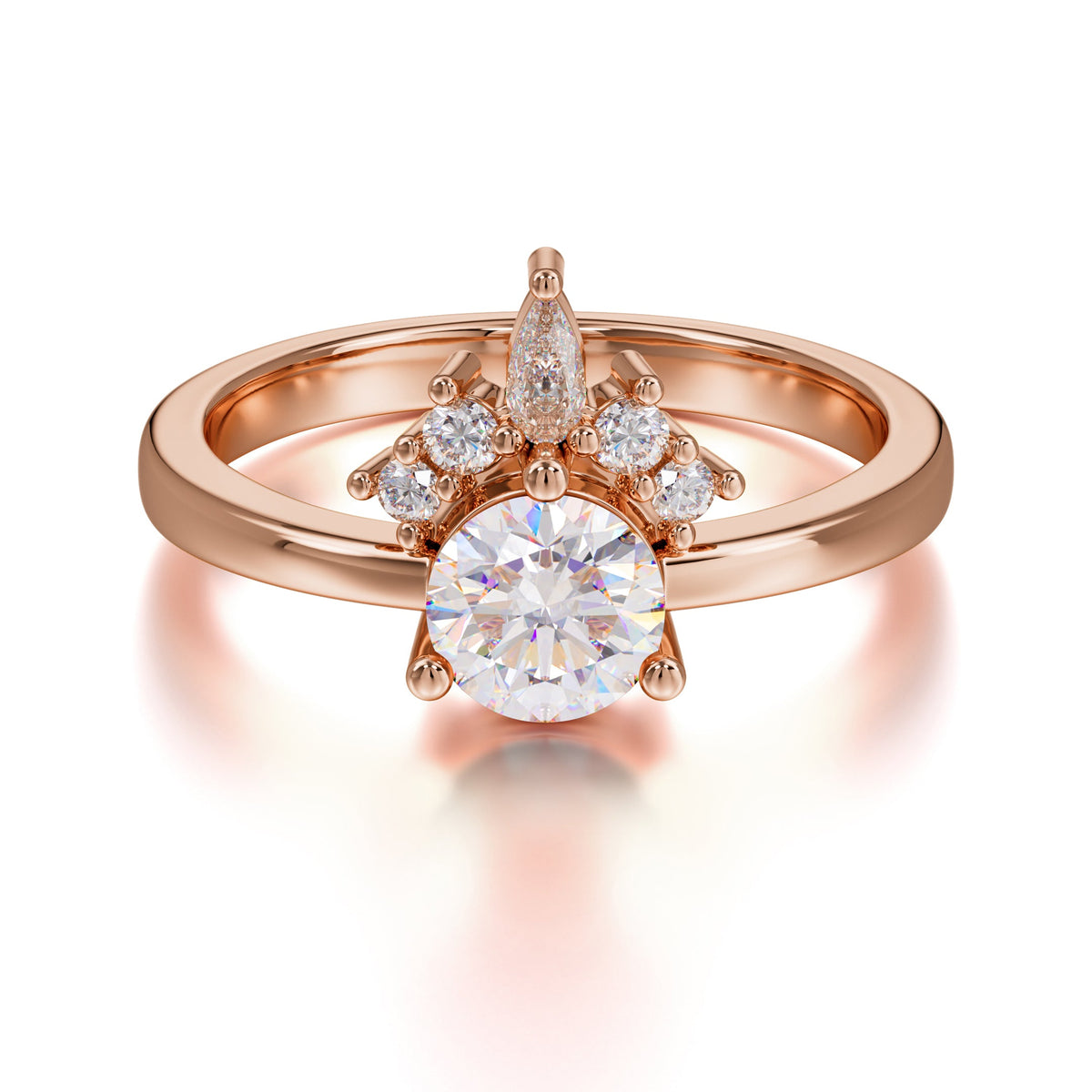 Unique Cluster Engagement Ring Round Shaped Moissanite Anniversary Ring