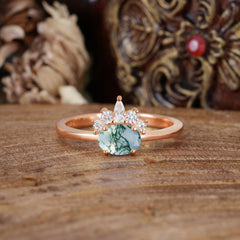 1 Carat Oval Cut Moss Agate Anniversary Ring Puppy Paw Unique Ring