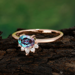 1 Carat Oval Cut Alexandrite Anniversary Ring Puppy Paw Unique Ring