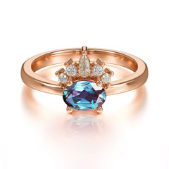 1 Carat Oval Cut Alexandrite Anniversary Ring Puppy Paw Unique Ring