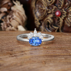 1 Carat Oval Cut 4 Prong Lab Grown Sapphire Anniversary Ring Puppy Paw Unique Ring