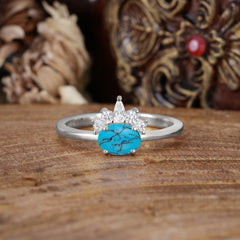 1 Carat Oval Cut 4 Prong Turquoise Anniversary Ring Puppy Paw Unique Ring