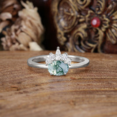 1 Carat Oval Cut Moss Agate Anniversary Ring Puppy Paw Unique Ring