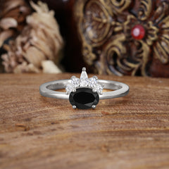 1 Carat Oval Cut Black Onyx Anniversary Ring Puppy Paw Unique Ring