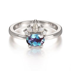 1 Carat Oval Cut Alexandrite Anniversary Ring Puppy Paw Unique Ring