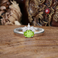 1 Carat Oval Cut 4 Prong Peridot Anniversary Ring Puppy Paw Unique Ring