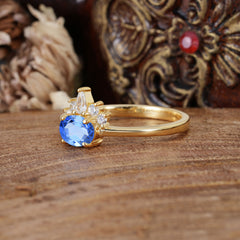 1 Carat Oval Cut 4 Prong Lab Grown Sapphire Anniversary Ring Puppy Paw Unique Ring