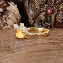 1 Carat Oval Cut Citrine Anniversary Ring Puppy Paw Unique Ring