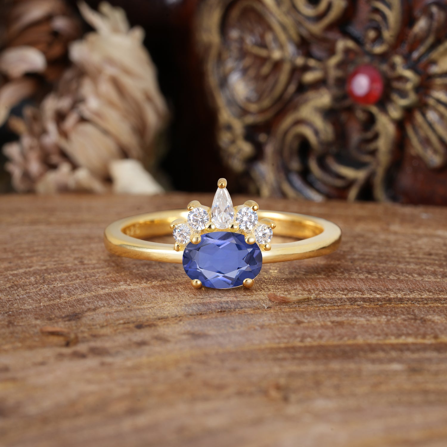 Unique 4 Prong Oval Cut Tanzanite Puppy Paw Engagement Ring