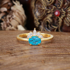 1 Carat Oval Cut 4 Prong Turquoise Anniversary Ring Puppy Paw Unique Ring